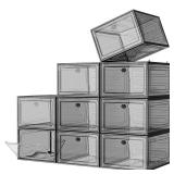 Large Clear Shoe Boxes Organizer with Magnetic Door, Stackable Shoe Storage Box for Closet, Foldable Space-Saving Storage Bins Shoe Cabinet, Black 9-Pack