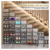 Large Clear Shoe Boxes Organizer with Magnetic Door, Stackable Shoe Storage Box for Closet, Foldable Space-Saving Storage Bins Shoe Cabinet, Black 9-Pack