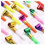 100 Pcs Party Blower, Colorful Birthday Noisemakers Funny Birthday Blow Horns Squawkers Party Whistles New Years Party Favors for Kids Adults