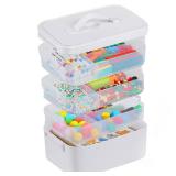 Gifhomfix 4-Layer Plastic Craft Organizers and Storage Box with Removable Trays, Storage Containers with lids and Handle, Art Supply Storage Organizer for Organizing Bead, Sewing, Tool