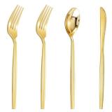 U-QE 120Pcs Gold Plastic Silverware, Luxury Plastic Cutlery, Heavy Weight Flatware, Gold Disposable Utensils Set Include 60 Forks, 30 Spoons,30 Knives for Party - Retail: $28