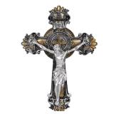 Saint St Benedict Crucifix Medal 2 Tone Wall 10 1/4 Inches, St Benedict Medals Crucifix Wall Cross Large, Hanging Catholic Jesus Christ Cross Wall Decor Religious Gifts, Cruz Del Medalla De San Benito