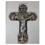 Saint St Benedict Crucifix Medal 2 Tone Wall 10 1/4 Inches, St Benedict Medals Crucifix Wall Cross Large, Hanging Catholic Jesus Christ Cross Wall Decor Religious Gifts, Cruz Del Medalla De San Benito