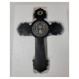 Saint St Benedict Crucifix Medal 2 Tone Wall 10 1/4 Inches, St Benedict Medals Crucifix Wall Cross Large, Hanging Catholic Jesus Christ Cross Wall Decor Religious Gifts, Cruz Del Medalla De San Benito