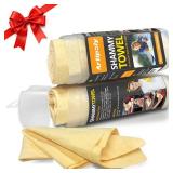 Premium Shammy Cloth for Car Drying 2pk (26x17)-Super Absorbent Chamois Towel for Car-Reusable Shammy Towel for Car, Bathroom, Pets, Dust Remove, No Spots/Streak/Scratch - Retail: $14