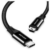 2 Pack 10ft USB-C to Mini USB Cable, Braided Durable Mini-B 5-Pin to Type-C Data Charging Charger OTG Cord for Hero 3+, PS3 Controller, Canon Nikon Camera, GPS, Blue Yeti, Black - Retail: $12