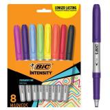 BIC Intensity Assorted Colors Fashion Permanent Markers, Fine Point, 8-Count Pack of Color Markers With Non-Slip Grip for Comfort and Control - Retail: $13