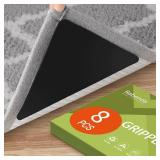 8 Pcs Grippers for Rugs, Non Slip Rug Pads for Hardwood Floors and Tiles, Reusable Rug Tape for Area Rugs, Dual Sided Adhesive Rug Pad Gripper Keep Corners Flat(Black) - Retail: $10