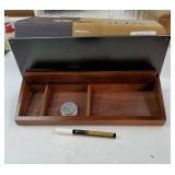 Desktop Black Glass Dry Erase Board with Wood Organizers for Small Office Supplies, Desk Whiteboard with Drawer for Home Office - Retail: $29