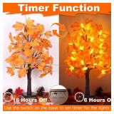 2 Pack 24 Inch Artificial Lighted Maple Tree with 48 LEDs Timer Fall Thanksgiving Decorations Battery Operated Prelit Maple Tree Table Lights for Thanksgiving Decor Home Indoor Autumn Harvest