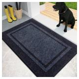 Dirt Trapping Door Mat 20 x 32", Non-Slip Machine Washable Entryway Rug, Entrance Mat, Indoor Front Door Mat, Super Absorbent Entry Rug for Muddy Shoes & Paws, Bluish Grey & Charcoal - Retail: $30"