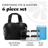 Fit & Fresh Remi Neoprene Lunch Bag For Women - Meal Prep Kit with Containers & XL Ice Pack, Self Insulating Neoprene-like Material, Machine Washable Lunch Bag, Tear-Resistant, Stain-Resistant, Black 