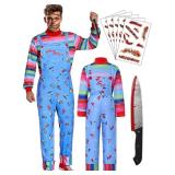 Costume Chucky Costume for Adults Men Outfit Women Long Sleeve Overalls Prop Knife Toy Scar Tattoos - M Size - Retail: $60