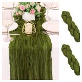 2 Pack 120 Inch Olive Green Cheesecloth Table Runner Boho Rustic Gauze Sheer Romantic 10 FT Long Cheese Cloth Table Runner for Bridal Baby Shower Wedding Party Birthday Holiday Home Easter Decor - Ret