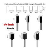 6Pcs Straight Router Bit Set 1/4 Shank, Double Flute Straight Bit Dado Straight Cut Router Bit, Cut Dia 3/4, 5/8", 1/2", 3/8", 5/16", 1/4", Straight Router Bit for Woodworking Groove by SICWOOD - Reta