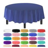 Premium Disposable Round Plastic Table Cloths - 12 Pack, 84 inches (7 feet), Waterproof, Stain-Resistant, Easy Clean-Up for Parties, Events, Gatherings and Everyday Use -Navy-TC58526 - Retail: $20