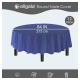 Premium Disposable Round Plastic Table Cloths - 12 Pack, 84 inches (7 feet), Waterproof, Stain-Resistant, Easy Clean-Up for Parties, Events, Gatherings and Everyday Use -Navy-TC58526 - Retail: $20
