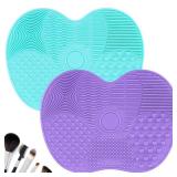2 Pcs Silicone Make Up Brush Cleaning Mat, Makeup Brush Cleaner Mats, Cosmetic Cleaning Pads, Portable Washing Tool with Suction Cup for Makeup Cosmetic Brushes - Retail: $5