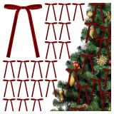 24 Pcs Red Velvet Bows Christmas Tree Ornaments Valentines Day Bows Decoration for Garland Home Coquette Wedding Decor - Retail: $10