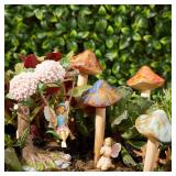 Ceramic Outdoor Mushrooms Plant Stakes - 5 in, Assorted Brown, Red, Orange & Green, 4-Pack - Set of Garden Mushrooms for Planter Pots & Indoor & Outdoor Garden Decor - Retail: $19