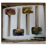 Ceramic Outdoor Mushrooms Plant Stakes - 5 in, Assorted Brown, Red, Orange & Green, 4-Pack - Set of Garden Mushrooms for Planter Pots & Indoor & Outdoor Garden Decor - Retail: $19