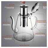 Glass Teapot, 1200ml (40oz) Tea Pot with Infuser for Loose Tea and Blooming Tea, Stovetop Safe Tea Kettle, Hand Crafted Borosilicate Glass Tea Maker with Scale Line, Tea Gift Set for Tea Lovers - Reta