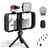 NEEWER Basics Vlogging Kit with Phone Cage Rig Microphone LED Fill Light Tripod Compatible with iPhone, Youtuber Starter Content Creator Essential for YouTube TikTok Streaming Video Recording, PA055 -