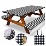 6ft Polyester Picnic Table Cover with Bench Covers Windproof & Waterproof Tablecloth, Perfect for Camping Gifts & RV Essentials, Cool Camping Gadgets with Carrying Bag, 72x30 Inches,4Pcs,Black