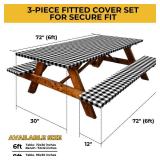 6ft Polyester Picnic Table Cover with Bench Covers Windproof & Waterproof Tablecloth, Perfect for Camping Gifts & RV Essentials, Cool Camping Gadgets with Carrying Bag, 72x30 Inches,4Pcs,Black