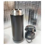 THERMOS FUNTAINER 16 Ounce Stainless Steel Vacuum Insulated Bottle with Wide Spout Lid, Matte Charcoal - Retail: $20