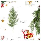 40 Pcs Artificial Cedar Picks Faux Cedar Branches Fake Cypress Stems Plastic Pine Greenery Christmas Picks and Sprays DIY Accessories for Crafts Wreath Holiday Home Decor (40, Green) - Retail: $13