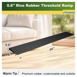 Ruedamann 0.6\" Rise Threshold Ramp for Doorways, Sturdy Rubber Threshold Ramp, Non-Slip Power Door Ramps, Adjustable and Cuttable - Retail: $28