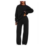 XIEERDUO Sweatsuits Women 2 Piece Outfit Womens Loungewear Set Sweat Set Airport Outfits for Women 2025 Euro Vacation-Outfits Luxury Outfit Fall Fashion Black Sets XL - Retail: $33