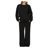 XIEERDUO Sweatsuits Women 2 Piece Outfit Womens Loungewear Set Sweat Set Airport Outfits for Women 2025 Euro Vacation-Outfits Luxury Outfit Fall Fashion Black Sets XL - Retail: $33