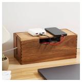 Acacia Wood Cable Management Box, Wooden Cord Hider & Organizer for Power Strip, Electrical Hiding, TV Wires, Desk & Floor Cables - Retail: $30