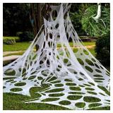 1200 Sqft  After Streched with Holes Uncut Giant Spider Web with 10 Ground Nails Stretchy Beef Cloth Netting Cut-Your-Own - Retail: $33