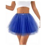 Ammiko Women Teens Tutu Adult 4 Layered Tulle Skirt Fluffy Dance Tutus Lined Elastic Halloween Costumes Running Party Royal Blue 4 Layer - Retail: $10