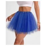 Ammiko Women Teens Tutu Adult 4 Layered Tulle Skirt Fluffy Dance Tutus Lined Elastic Halloween Costumes Running Party Royal Blue 4 Layer - Retail: $10