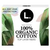 L. Ultra Thin Pads for Women, Regular Absorbency, Organic Cotton Top Layer, Unscented Pads with Wings, 56 Count - Retail: $14