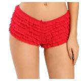 SHARICCA Womens Sexy Mesh Ruffle Panties Booty Boy Shorts Underwear (Red, S/M) - Retail: $15