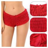 SHARICCA Womens Sexy Mesh Ruffle Panties Booty Boy Shorts Underwear (Red, S/M) - Retail: $15