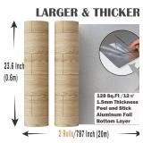 Peel and Stick Vinyl Flooring 2 Rolls 23"x 393", 128 Sq.Ft, Self Adhesive, Waterproof Wear-Resistant for Any Room, Easy DIY Floor Coverings, Nature Wood - Retail: $90