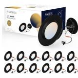 12 Pack 5/6 Inch Black LED Can Lights Retrofit Recessed Lighting, 5CCT, Dimmable, 12W=75W, 1200LM Downlight with Metal Smooth Trim-ETL and Energy Star (STOCK PHOTO NOT EXACT), Retail $89