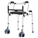 Folding Walker with Wheels and Seat 390LB,Auto Brake Double Front 5" Wheels, Lightweight, Aluminum Rolling Walker Mobility Aid - Retail: $97