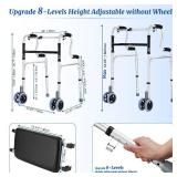 Folding Walker with Wheels and Seat 390LB,Auto Brake Double Front 5" Wheels, Lightweight, Aluminum Rolling Walker Mobility Aid - Retail: $97