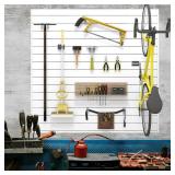 Slatwall Panel 4 FT x 4 FT, Interlocking Slat Wall Paneling, Wall Mounted PVC Wallpanel, Suitable for Garage Storage and Organizer, Slatwall Board, Shelves - White - Retail: $100