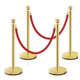 Crowd Control Stanchion, Rope Safety Barriers with 5 ft Red Rope, Red Carpet Poles for Theaters Hotels Clubs Party Ceremony, 4PCS - Retail: $68