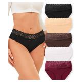 ROSYCORAL Cotton Underwear for Women Lace Trim Briefs Soft Low Rise Ladies Stretchy Hipster Bikini Panties 5 Pack (XL) - Retail: $13