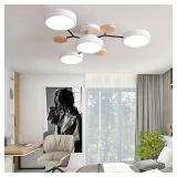 Dimmable LED Flush Mount Ceiling Light Fixture with 3000K-6000K Light Color Adjustable,32W 26Inch Chandelier Modern Wooden Ceiling Lamp,4-Lights, White Pendant Light - Retail: $79