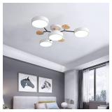 Dimmable LED Flush Mount Ceiling Light Fixture with 3000K-6000K Light Color Adjustable,32W 26Inch Chandelier Modern Wooden Ceiling Lamp,4-Lights, White Pendant Light - Retail: $79